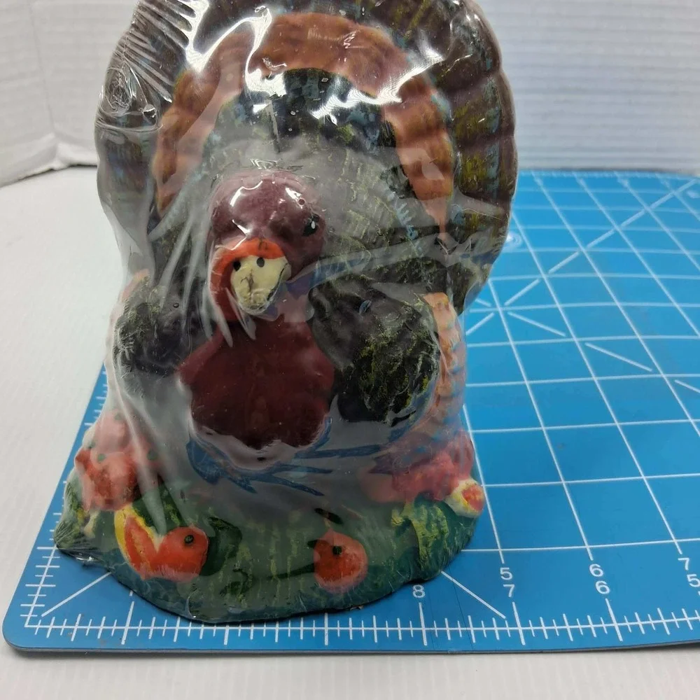 Vintage Style Thanksgiving Turkey Pillar‎ Candle Hand Painted Fall Decor 6 Inch